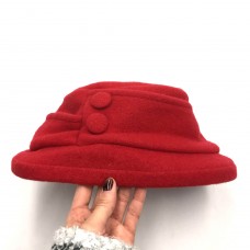 Kate Landy Mujer&apos;s Red Wool Button Vintage Inspired Cloche Bucket Hat Sz OS  eb-08853583